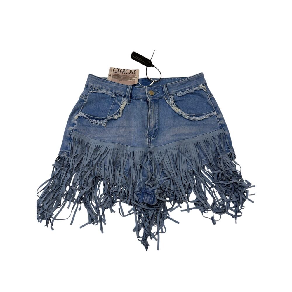 OYROSY Vintage Washed Tassel Denim Culottes SZ MED - Picture 3 of 5